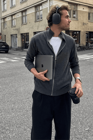 Pullover Zip Cardigan - Charcoal Melange