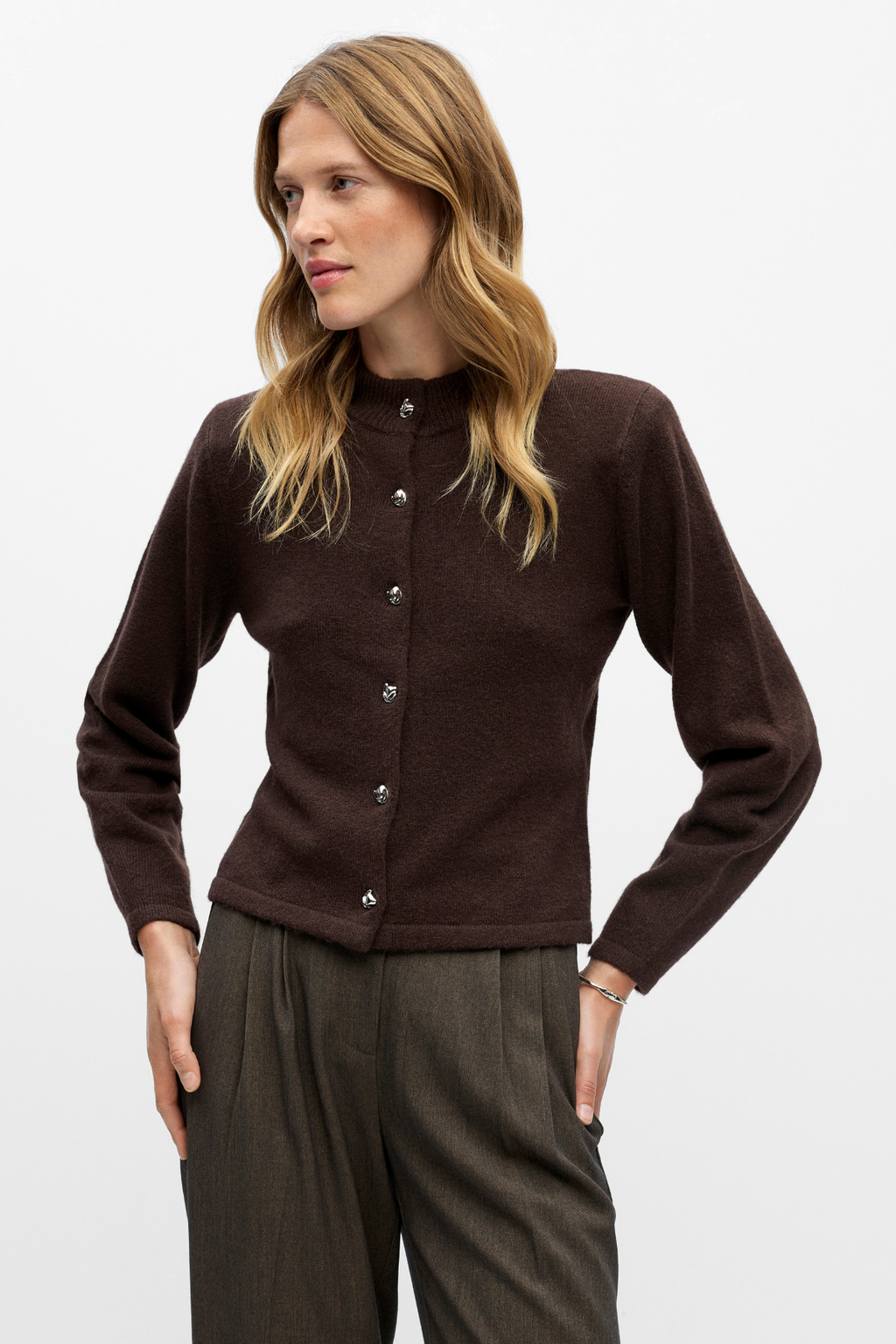 Zari Knit Cardigan - Seal Brown Melange