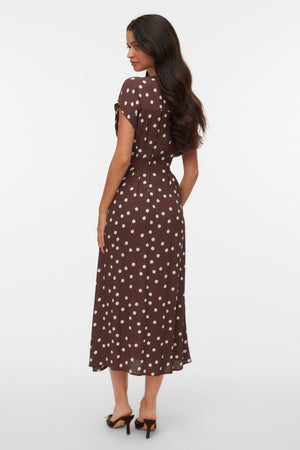 Robe chemise plissée Elisa - Chocolate Martini - Pois Blanc Neige