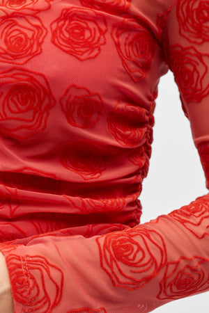 Elodie Top - Cranberry Poinsette Roses