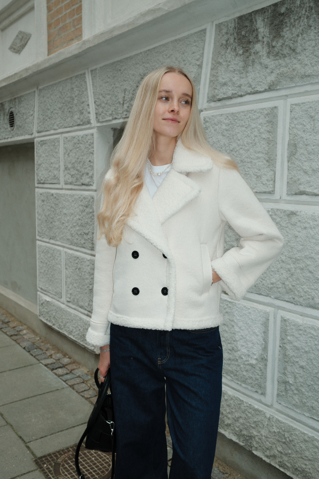 Manteau court en shearling - Chalk