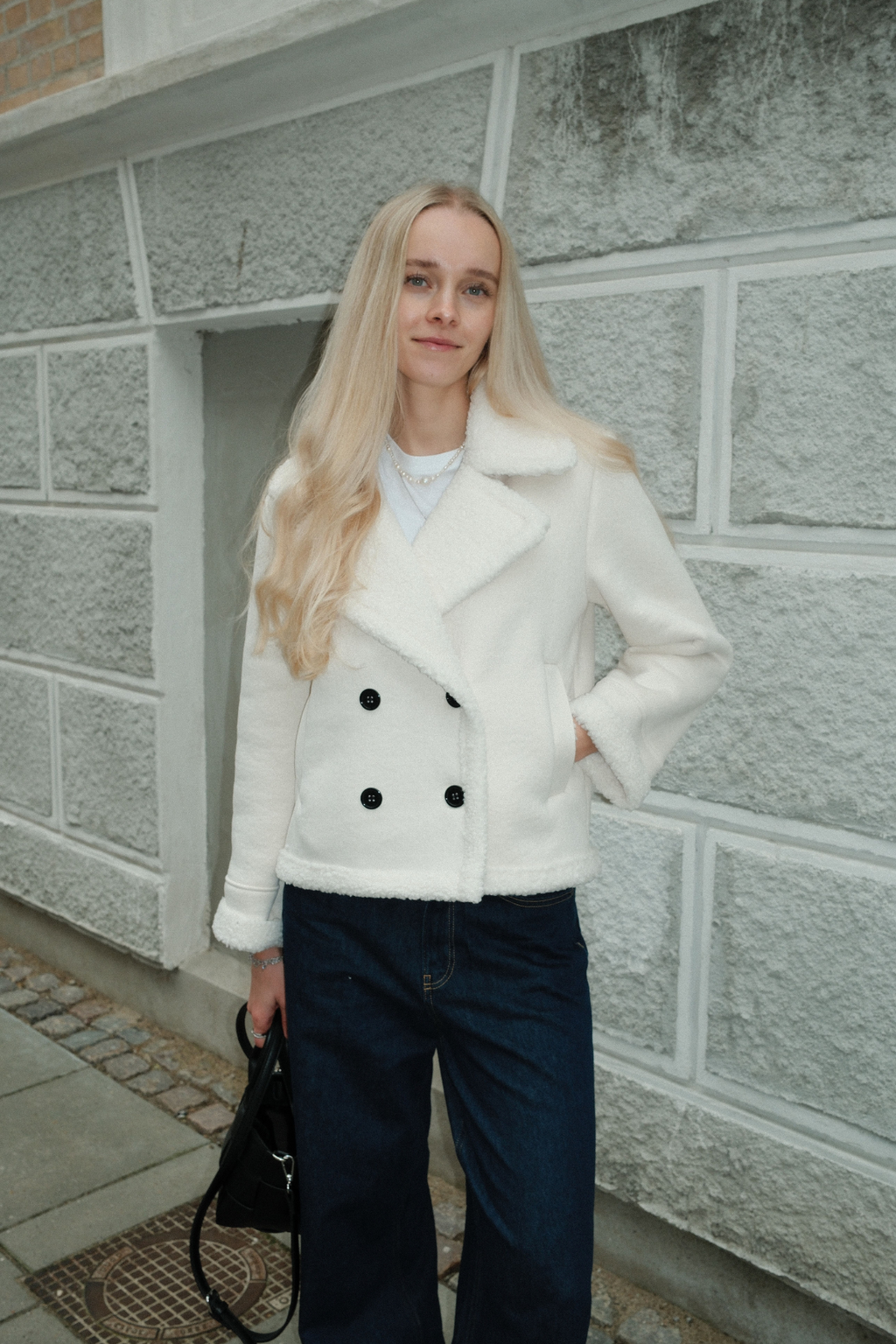 Manteau court en shearling - Chalk