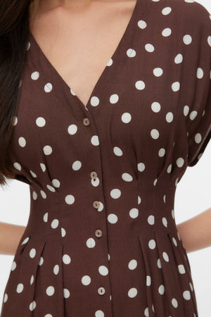 Robe chemise plissée Elisa - Chocolate Martini - Pois Blanc Neige