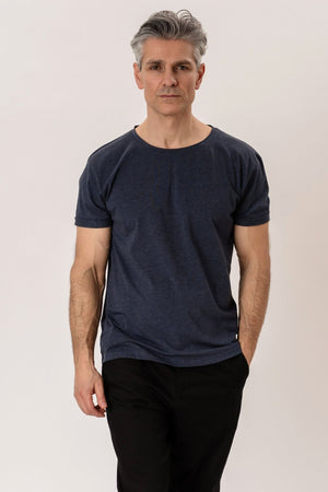 T-shirt Col Profond - Bleu Chiné