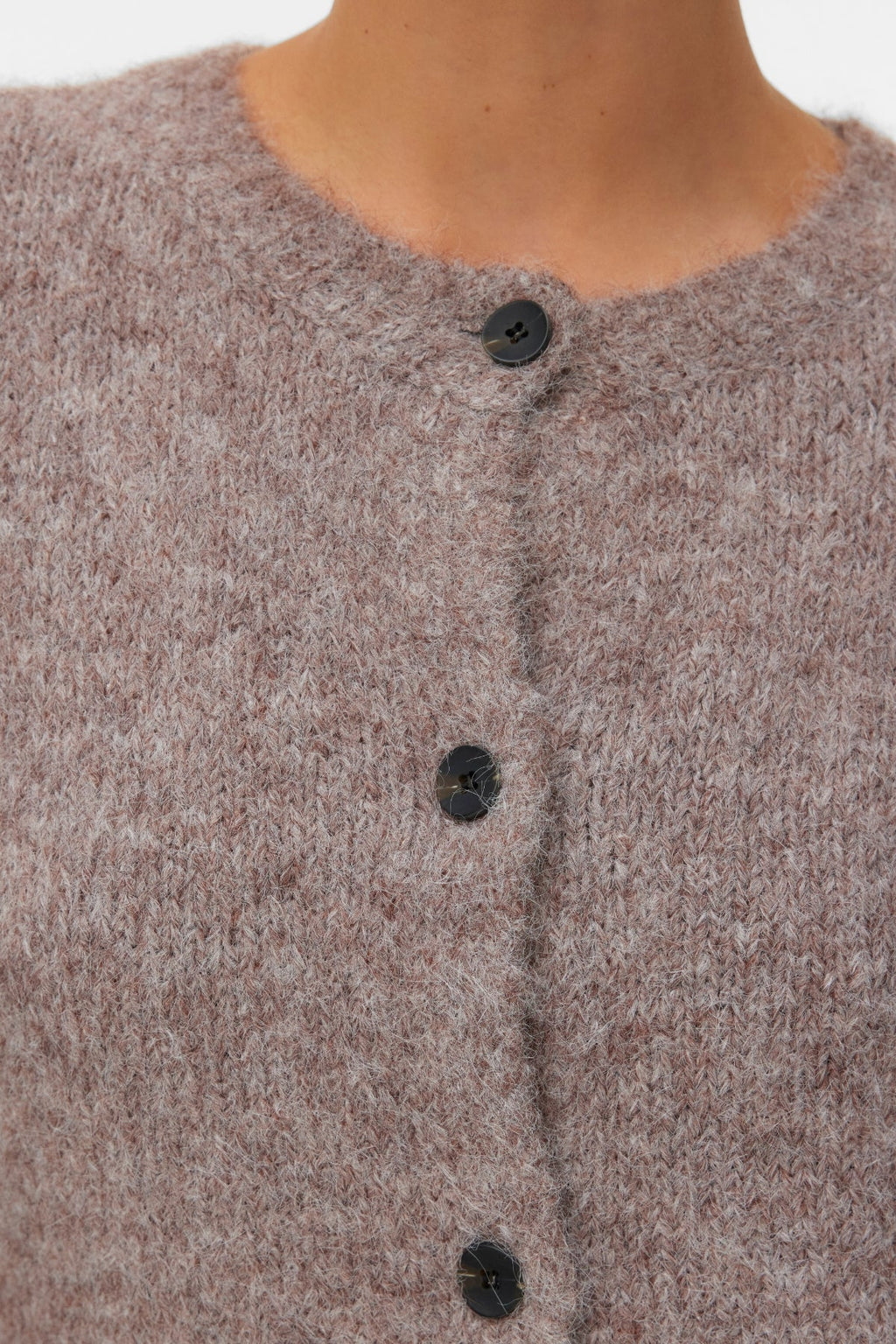 Cardi boutonné à col rond Novah - Mélange de lentilles marron