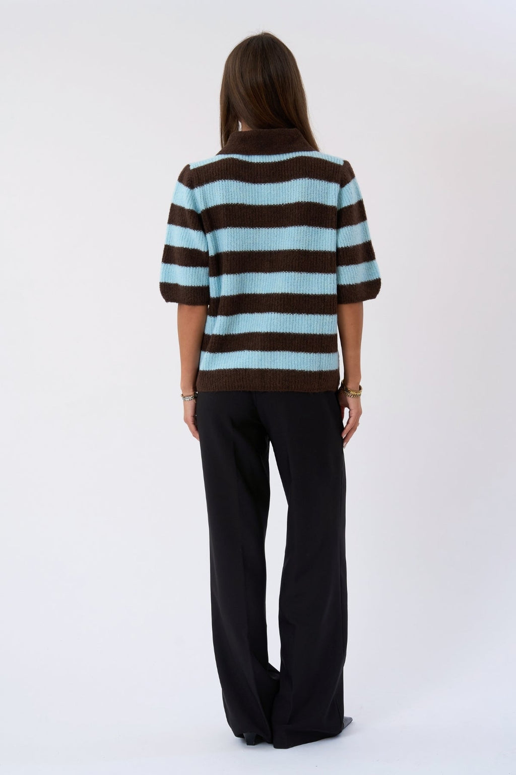 Alba Polo Knit - Chocolate/Light Blue