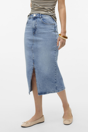 Natalie Midi Jupe - Denim bleu clair