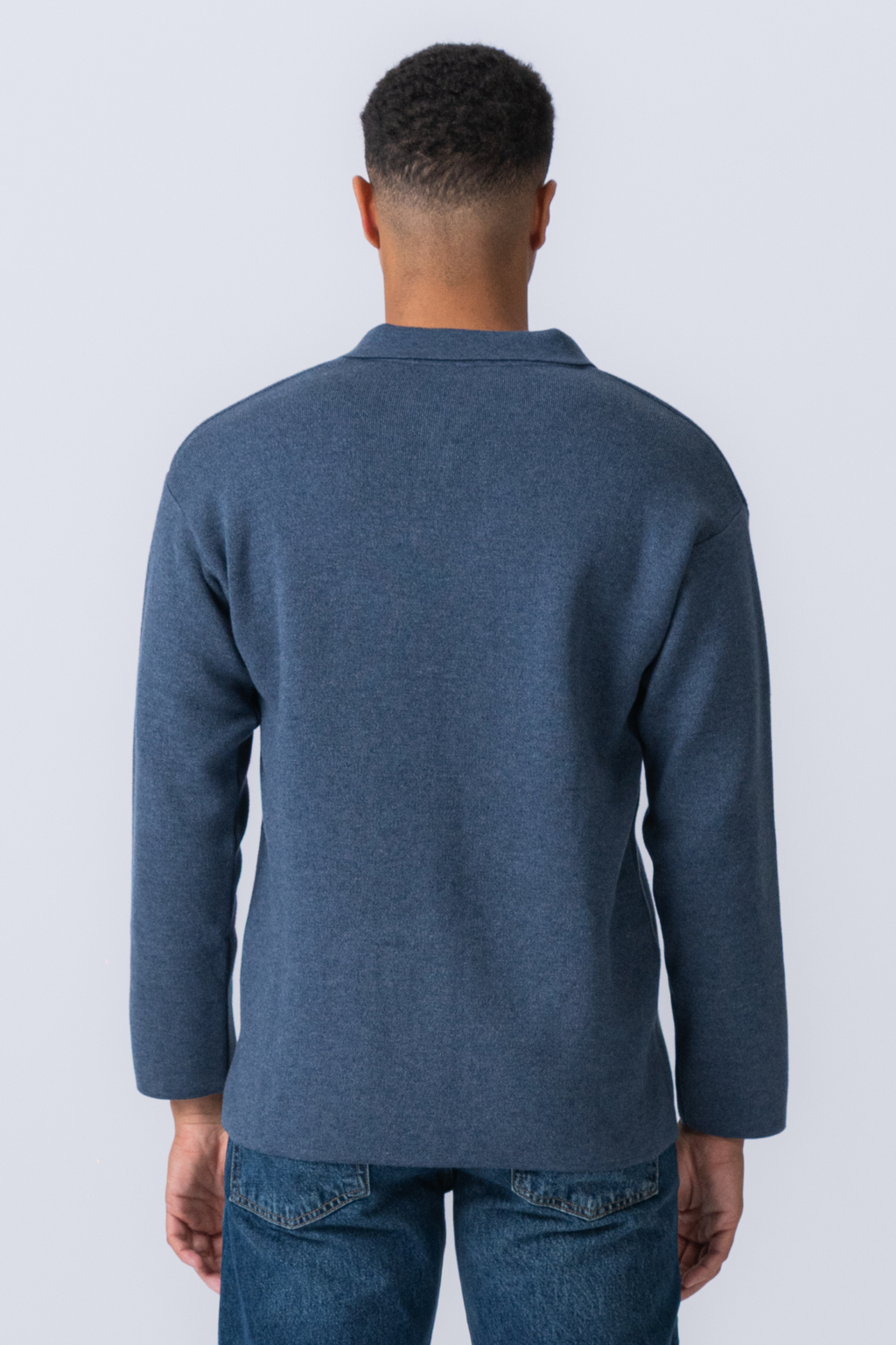 Polo à manches longues en tricot - bleu océan