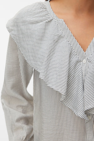 Kaja V-Neck Frill Shirt -  Snow White Amanda Black