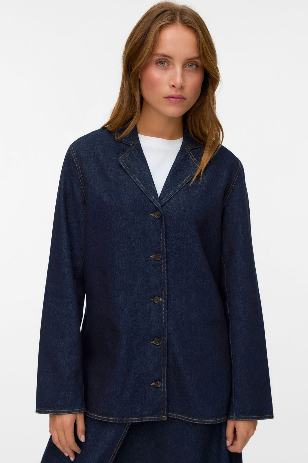 Kanika Denim Blazer Shirt - Dark Blue Denim