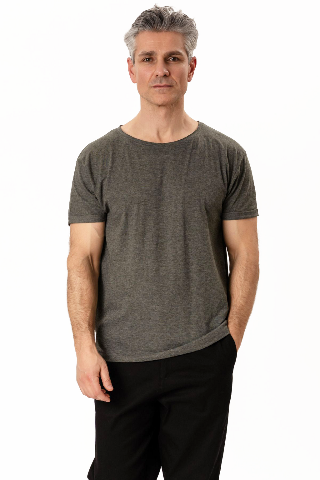 Deep Neck T-shirt - Dark Gray