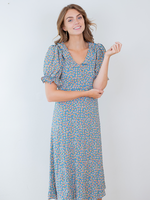 Robe canela - floral bleu