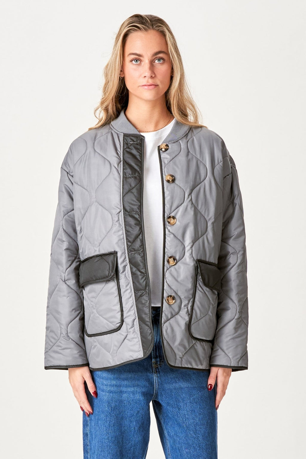 Quilted Block Jacket - Grey/Black