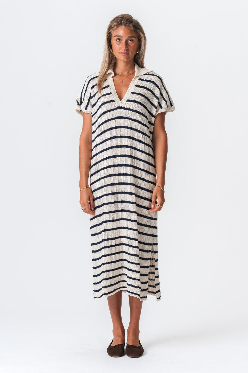 Victoria Dress - White/Navy