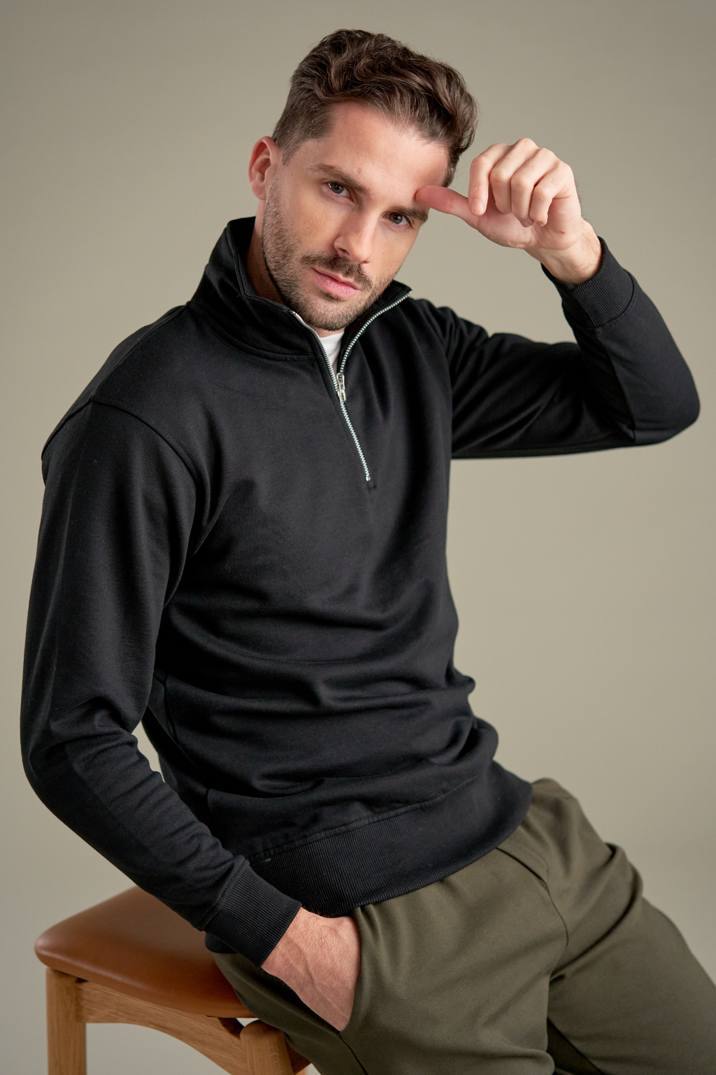Sweat-shirt à moitié zip - noir