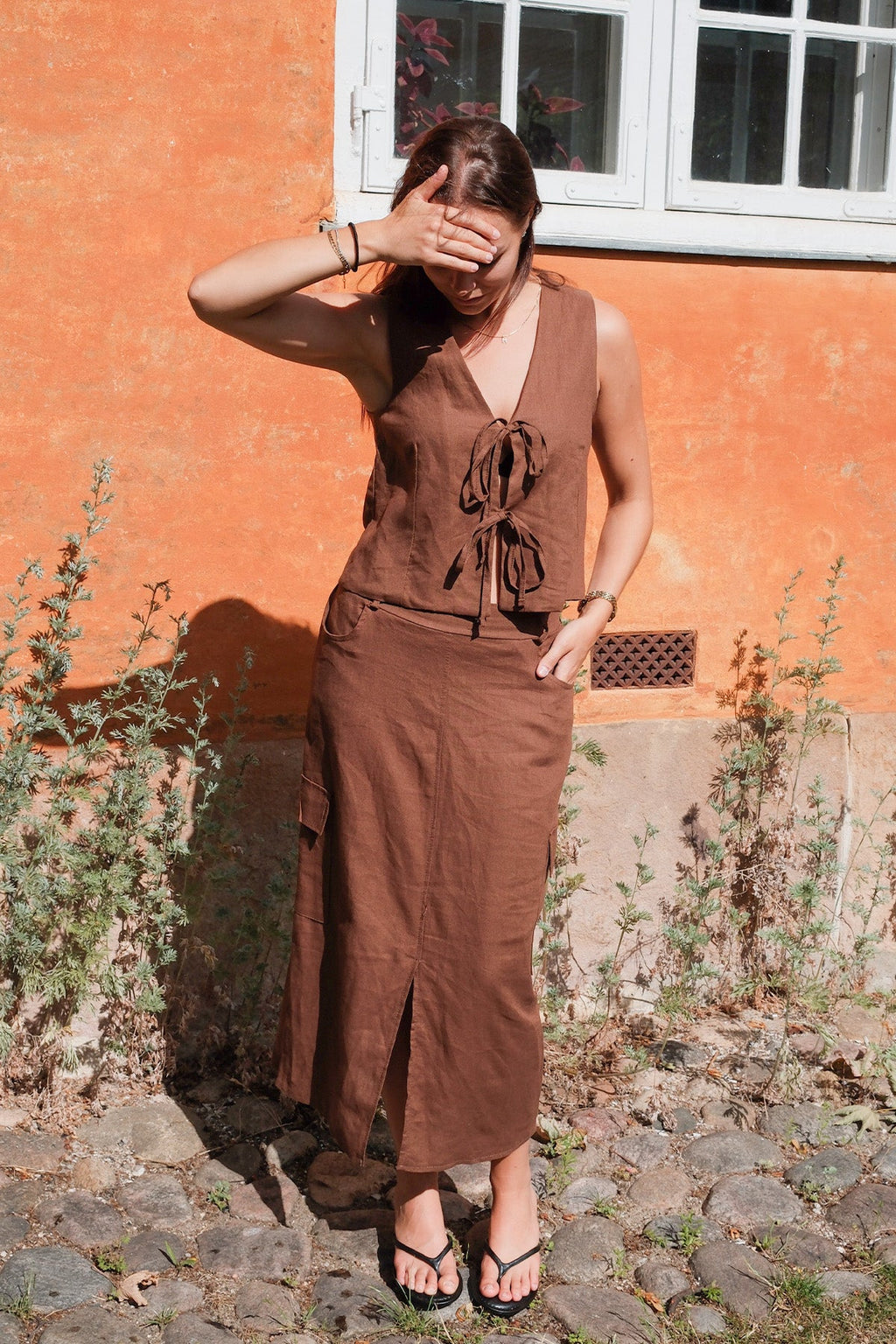 Gilet en lin - marron