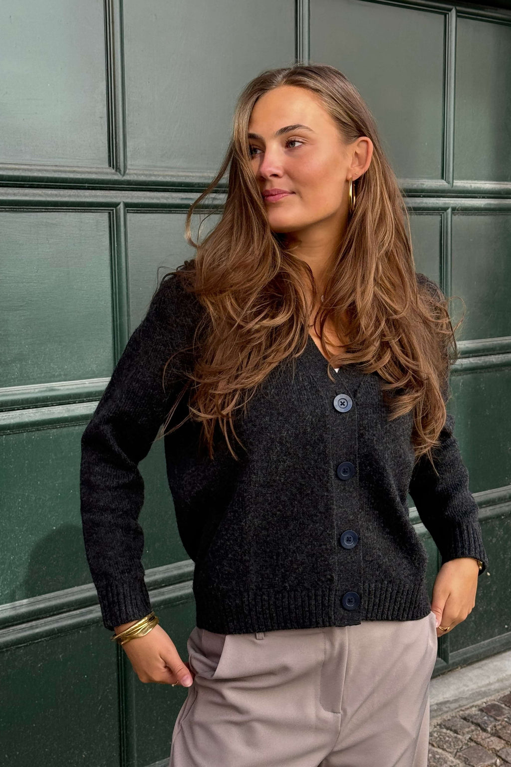 Knitted Cardigan - Dark Grey Melange