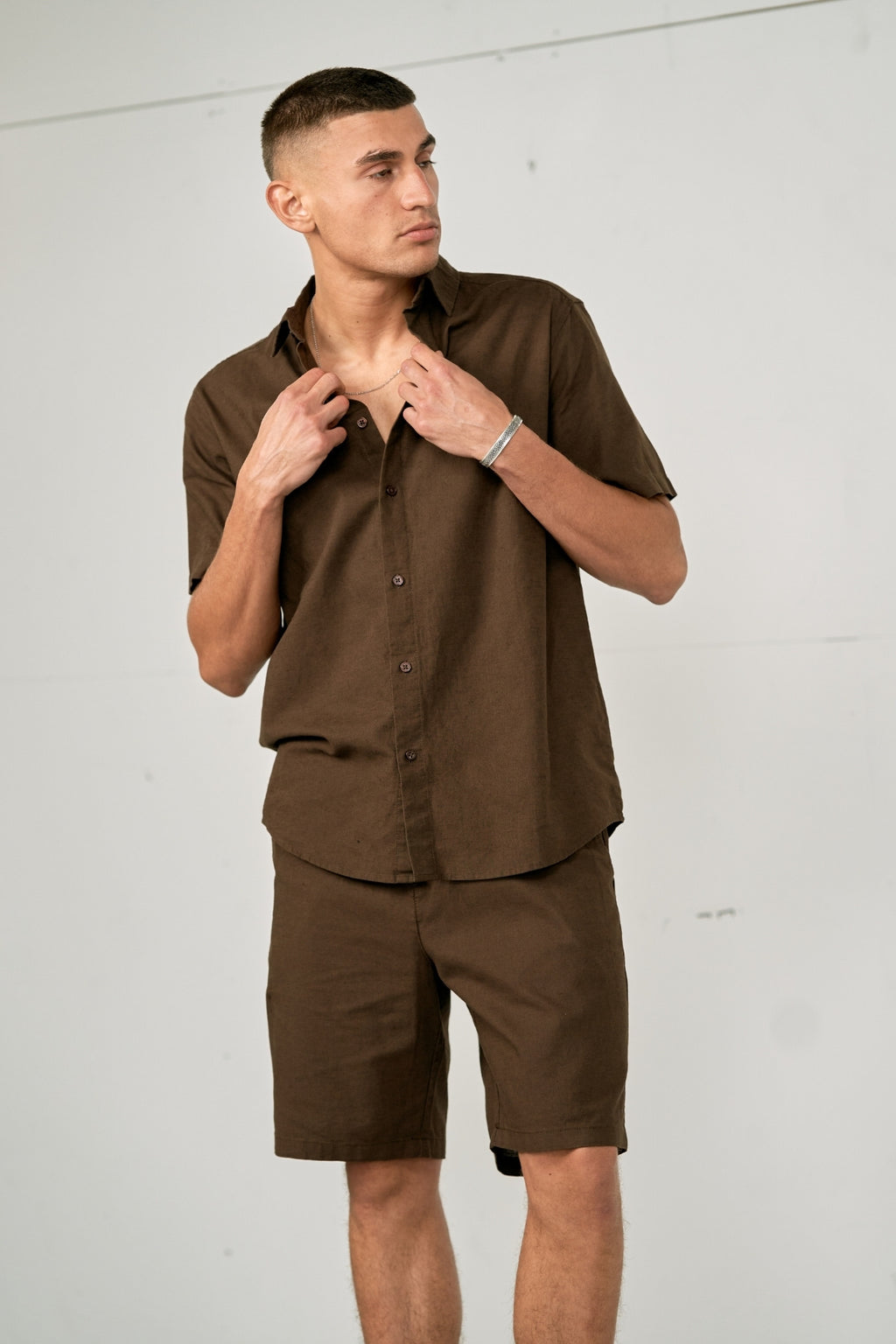 Linge de linge à manches courtes + linge Shorts - Café (affaire de forfait)