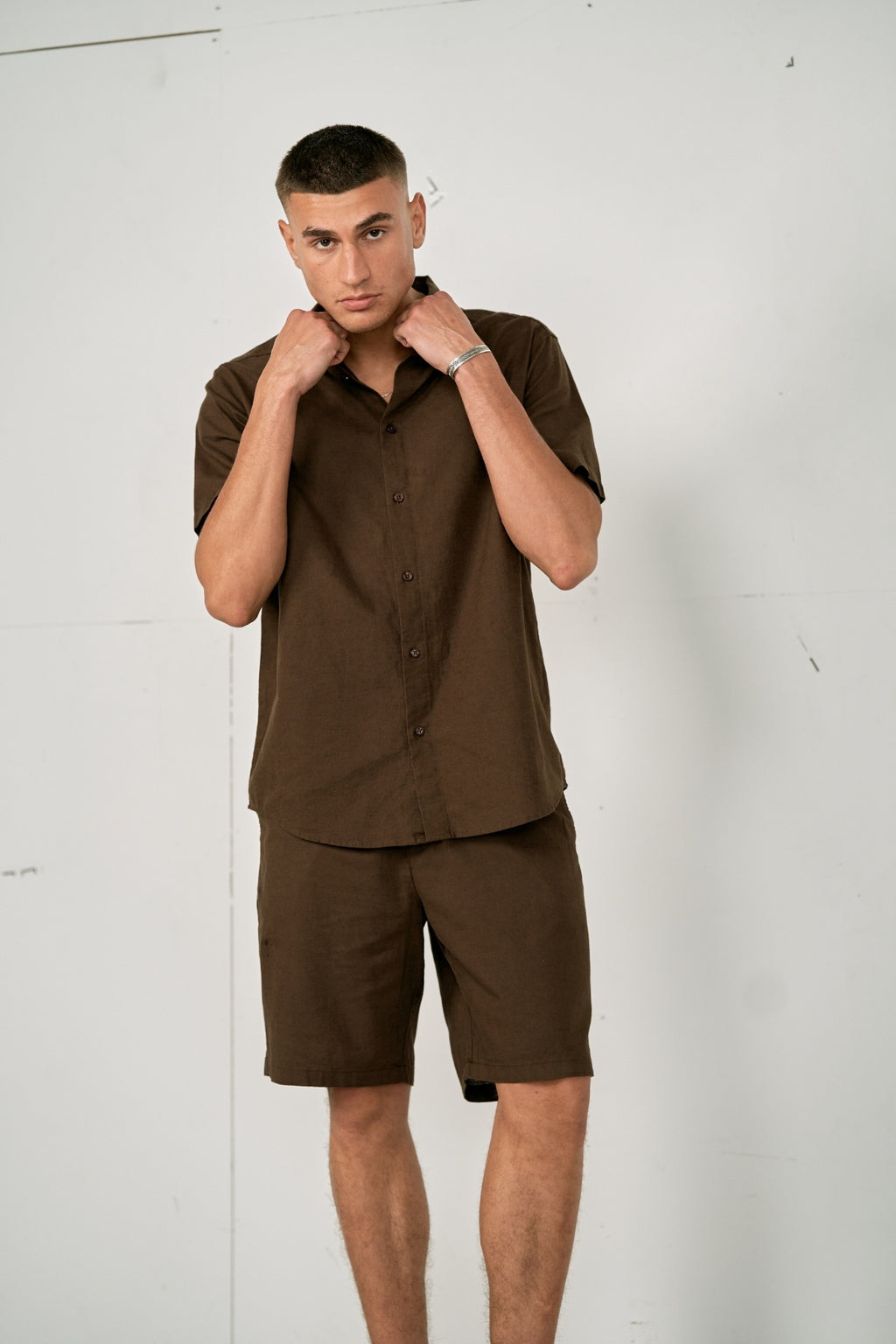 Linge de linge à manches courtes + linge Shorts - Café (affaire de forfait)