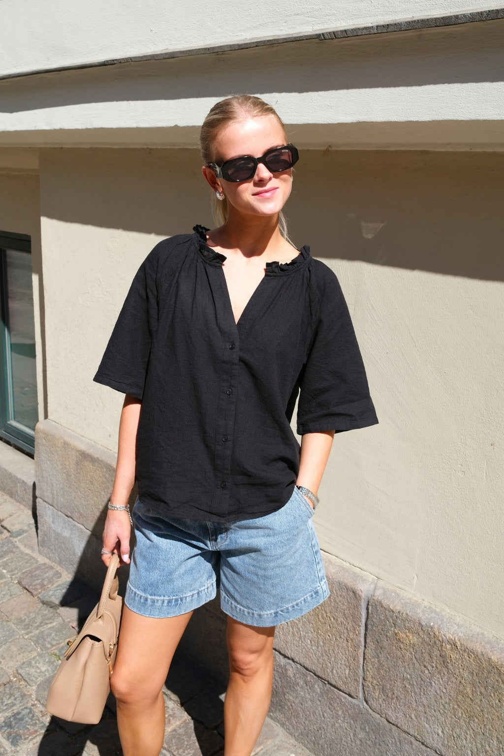 Top de volant Linn - noir