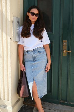 Natalie Midi Jupe - Denim bleu clair