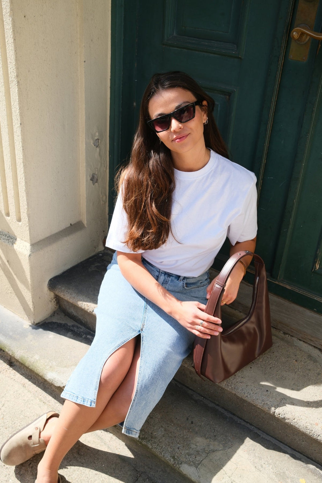 Natalie Midi Jupe - Denim bleu clair