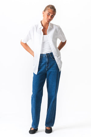 Chemise en lin à manches courtes - blanc