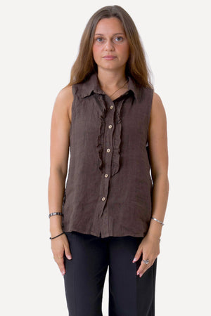 Mio Linen Top - Brown