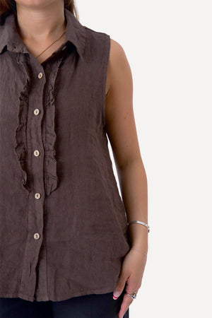 Mio Linen Top - Brown