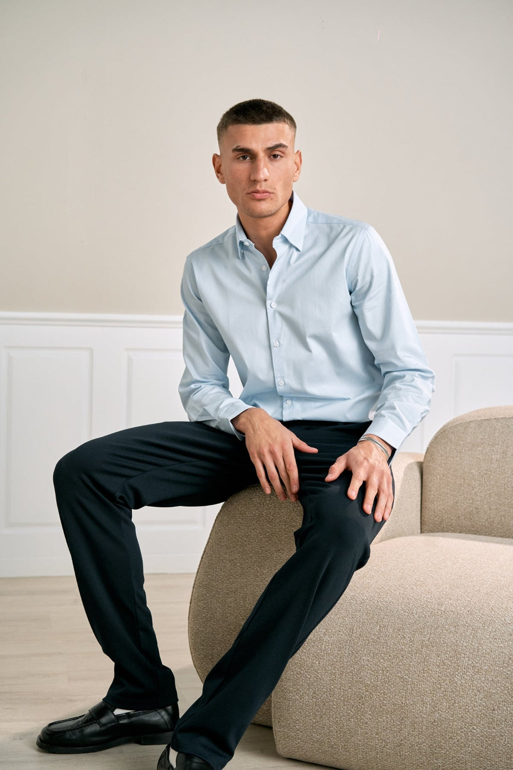 The Original Performance Chemise - Bleu clair à fines rayures