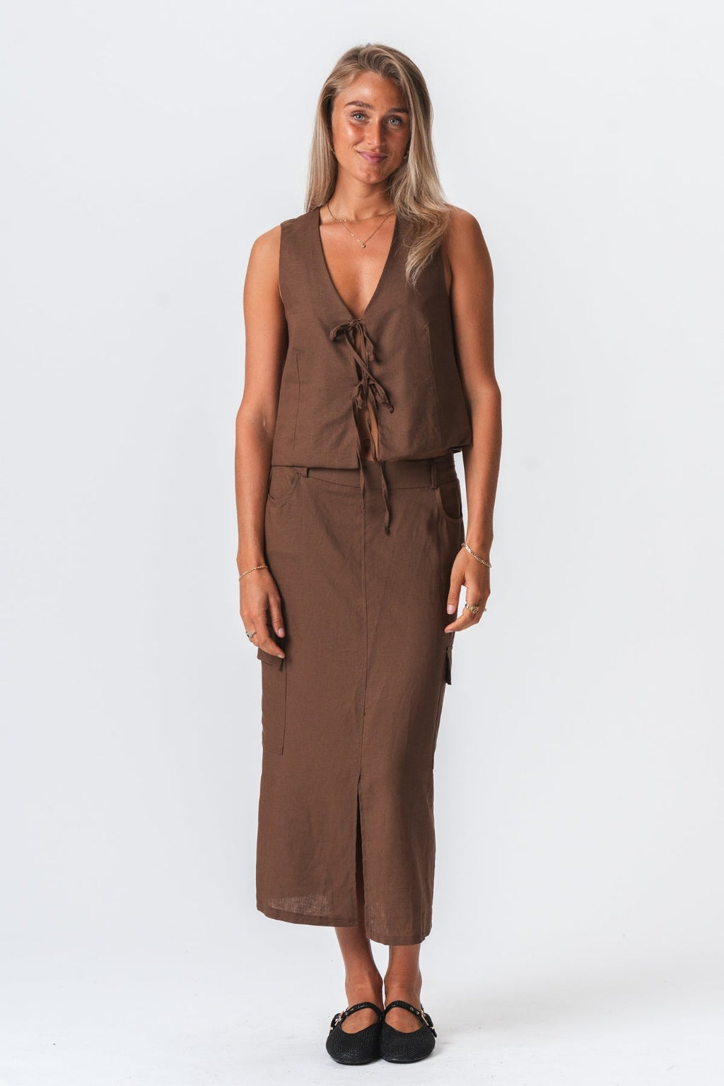 Linen Skirt - Brown