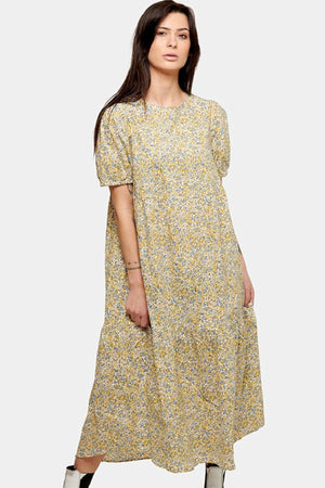 Sofie Long Dress - Blue & Yellow Floral