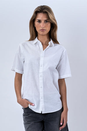Short Sleeve Linen Shirt - White