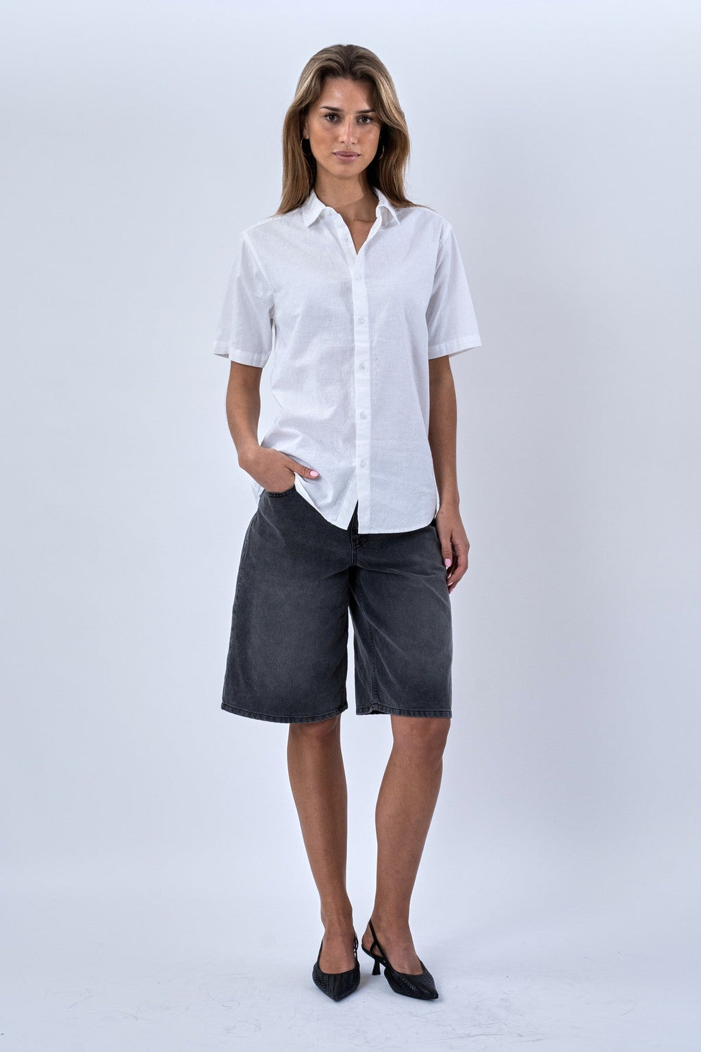 Short Sleeve Linen Shirt - White