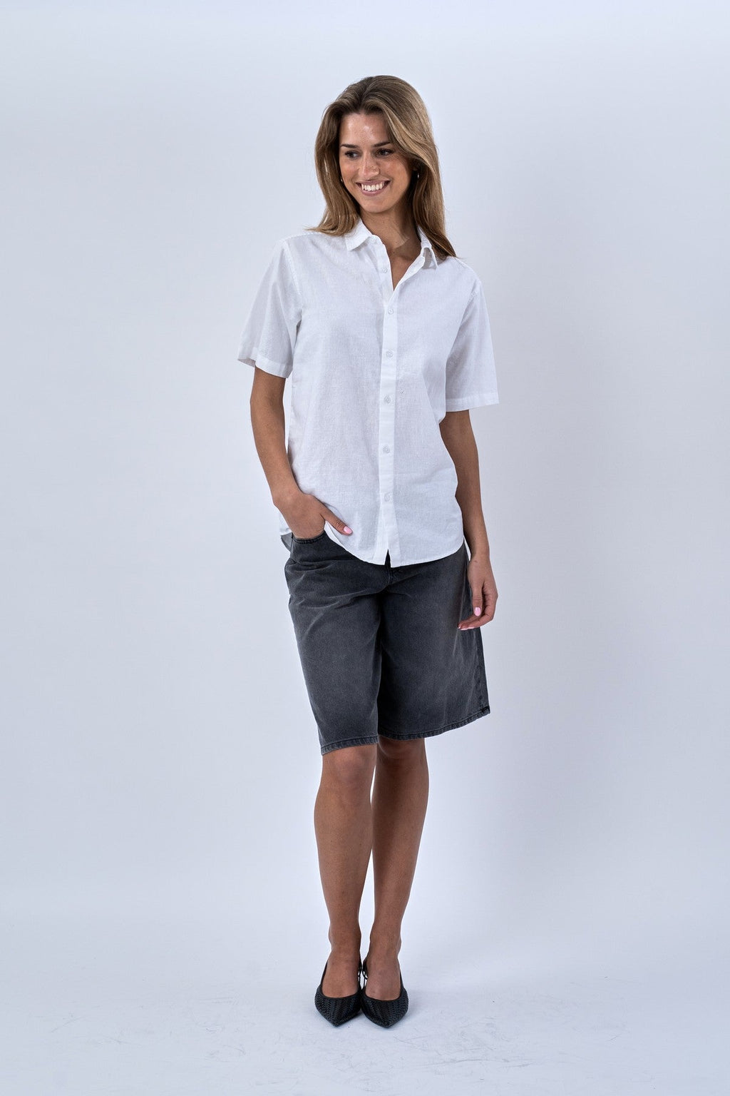 Short Sleeve Linen Shirt - White
