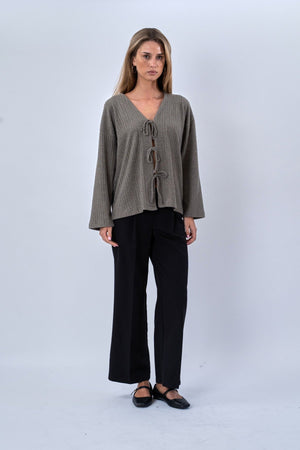 Ivy Tie Blouse Tricot - Kaki