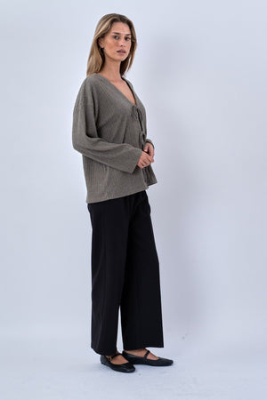 Ivy Tie Blouse Tricot - Kaki