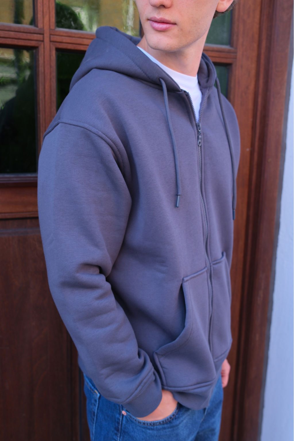 Sweat à capuche à zip détendu - gris foncé