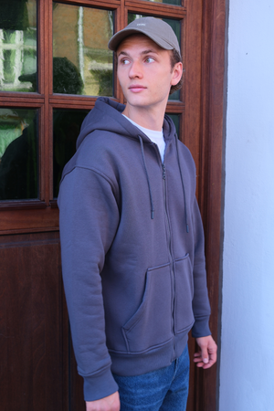 Sweat à capuche à zip détendu - gris foncé