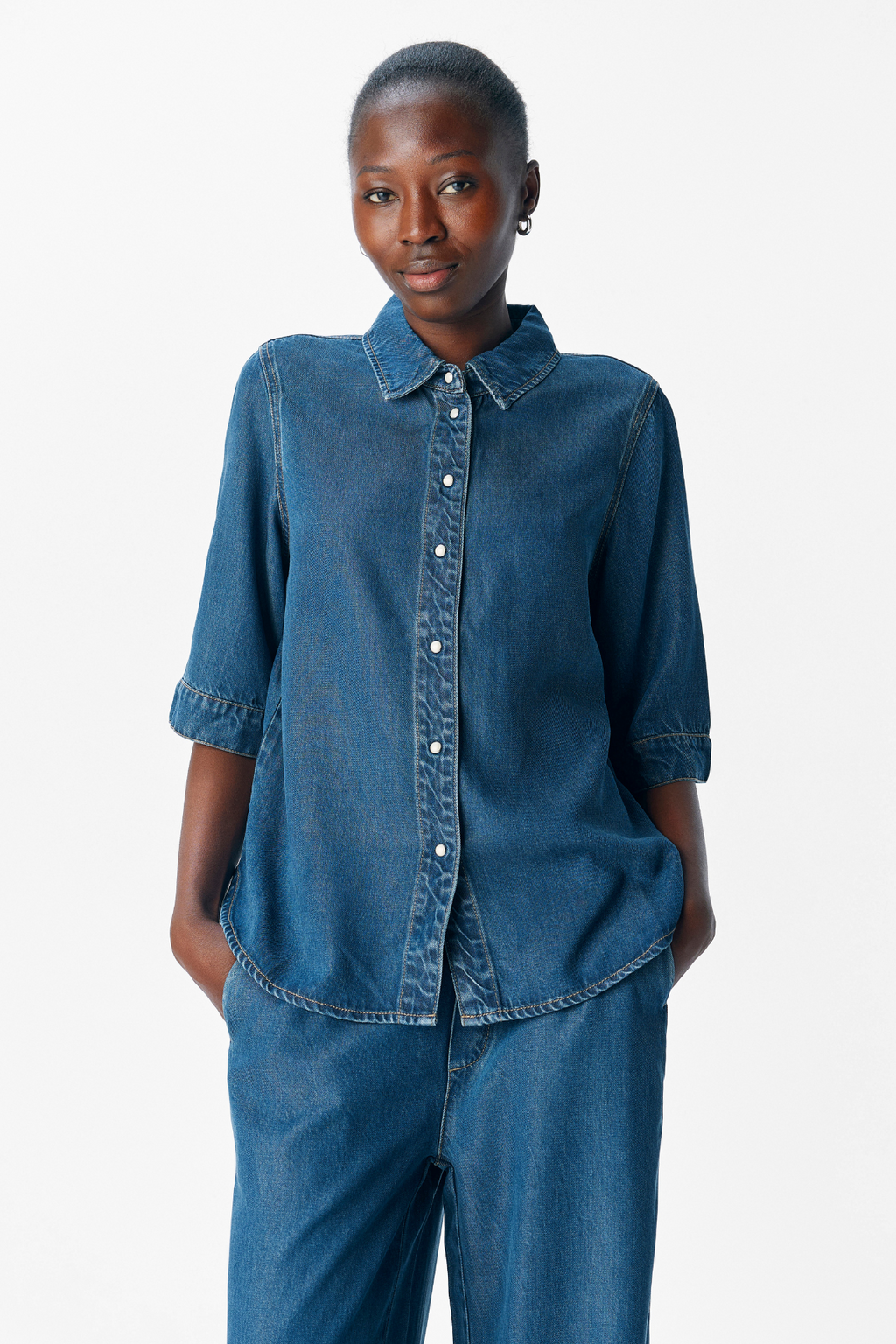 Frame 2/4 Denim Top - Dark Blue Denim Rinse wash