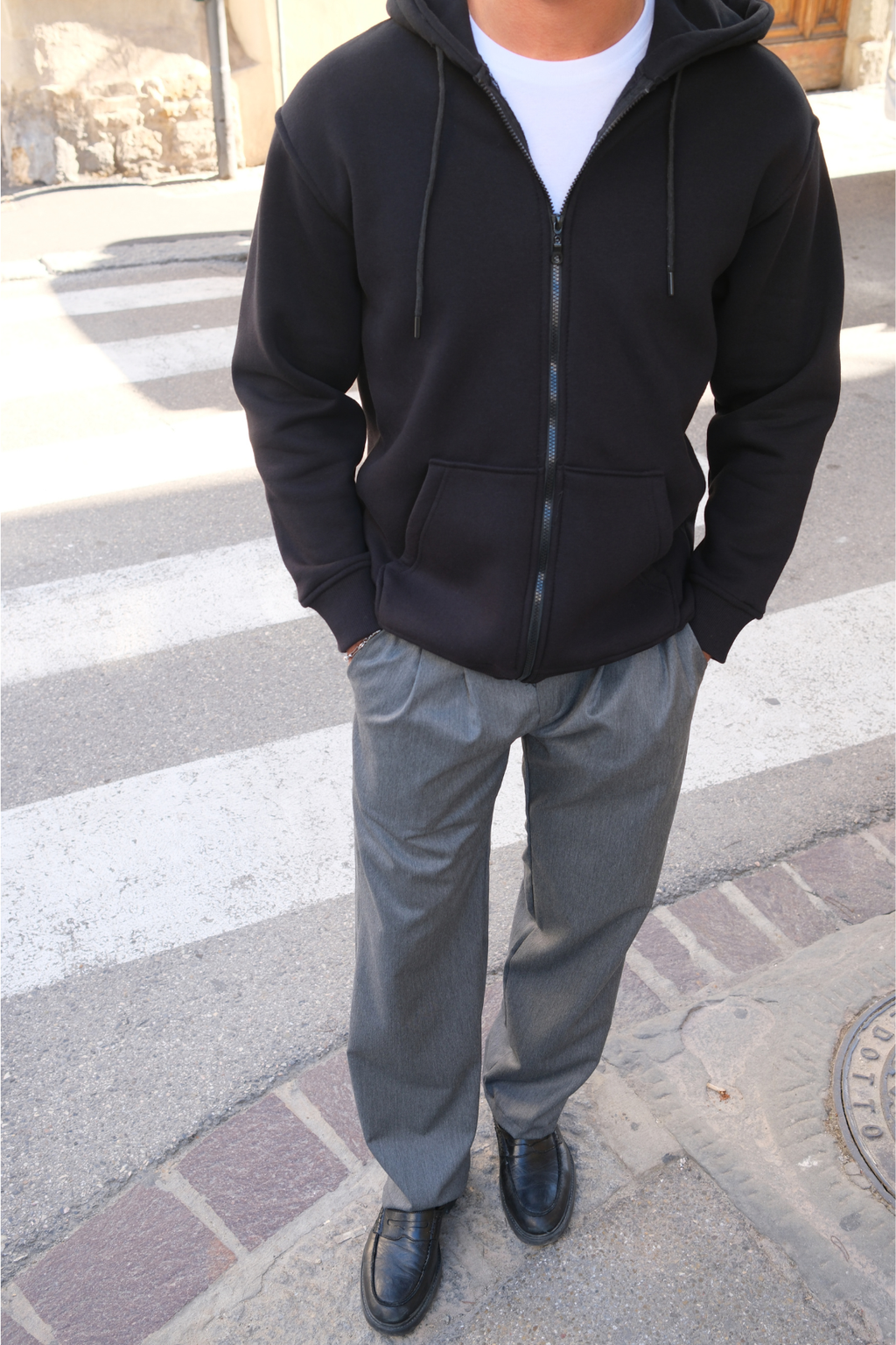 Relaxed Zip Hoodie - Black