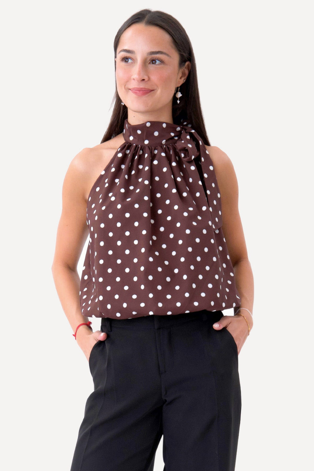 Wilma Top - Brown/White Dots