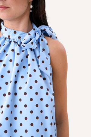 Haut Wilma - Bleu Clair/Pois Marron