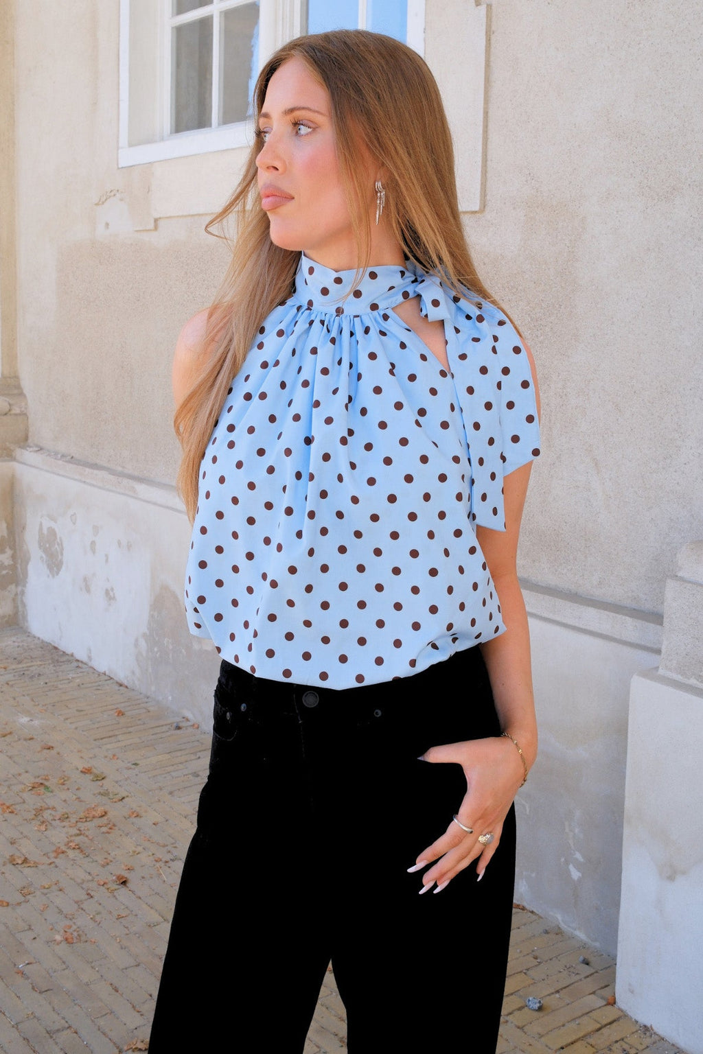 Haut Wilma - Bleu Clair/Pois Marron