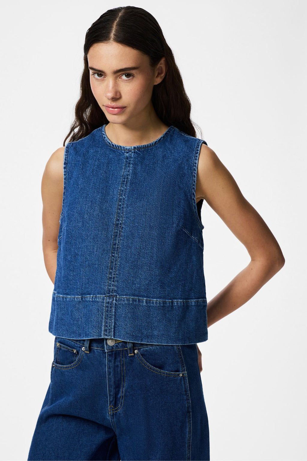 Silke Denim Top - Medium Blue Denim