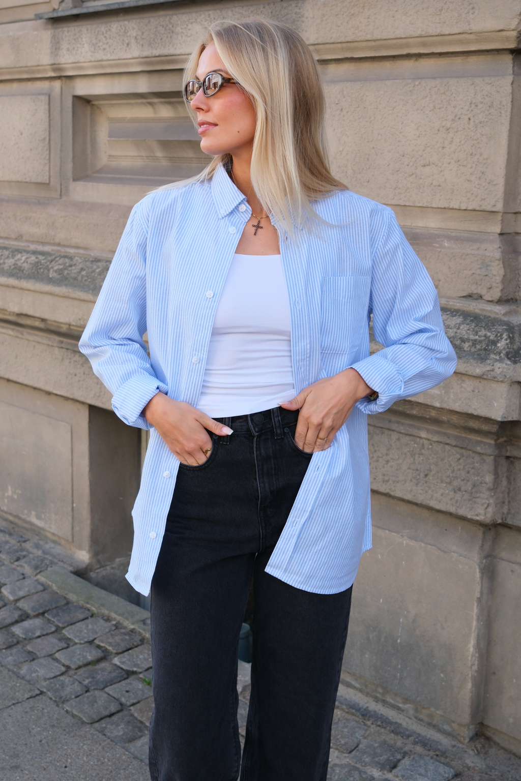 Boyfriend Oxford Shirt - Bleu clair / blanc