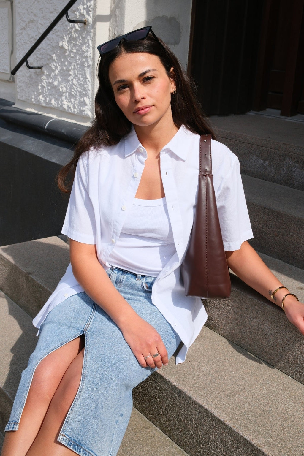 Chemise en lin à manches courtes - blanc