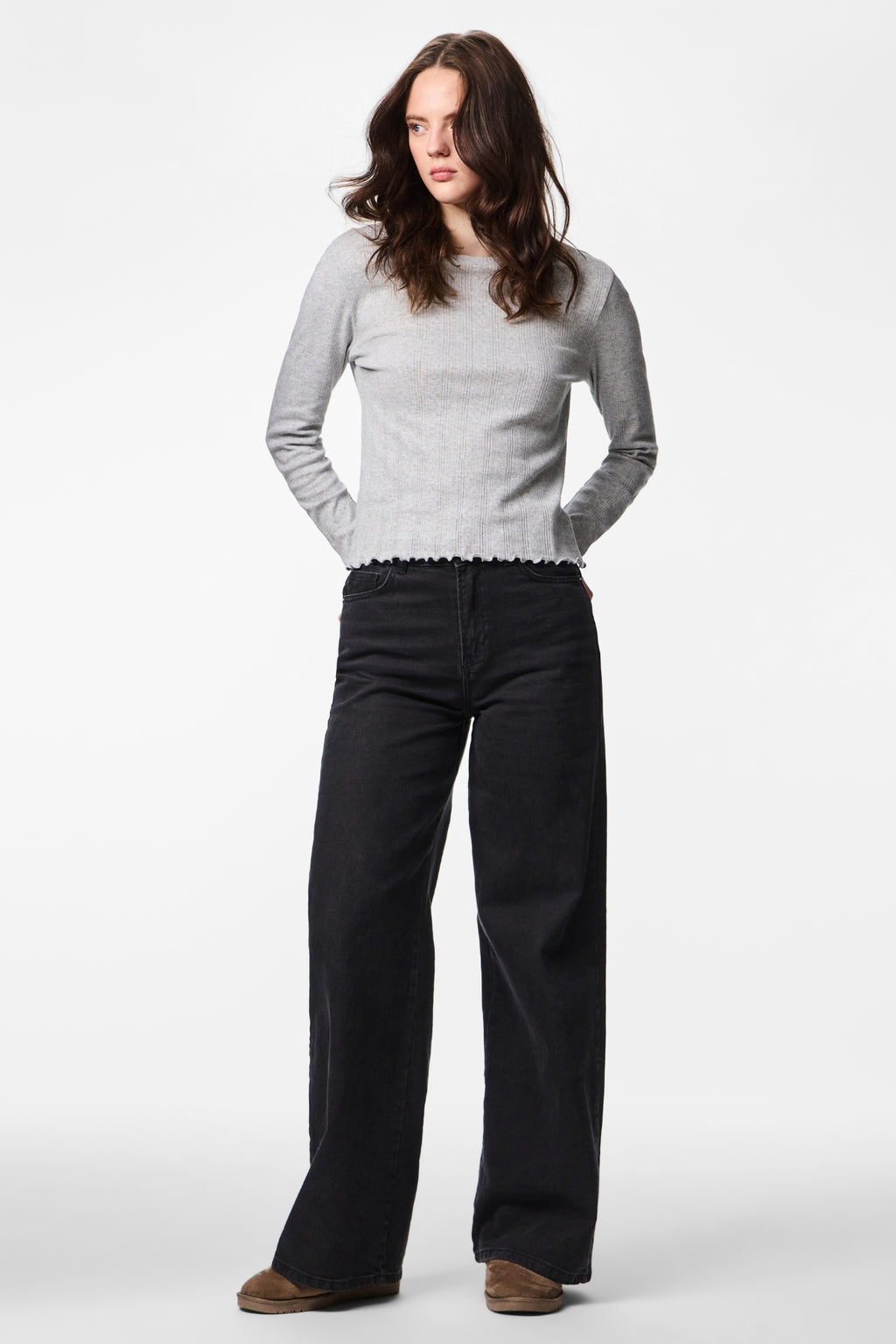 Marie O-Neck Top - Light Grey Melange