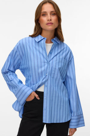 Chemise Ceinture Gina - Rayures Provence : Marine Pivoine/Blanc Neige