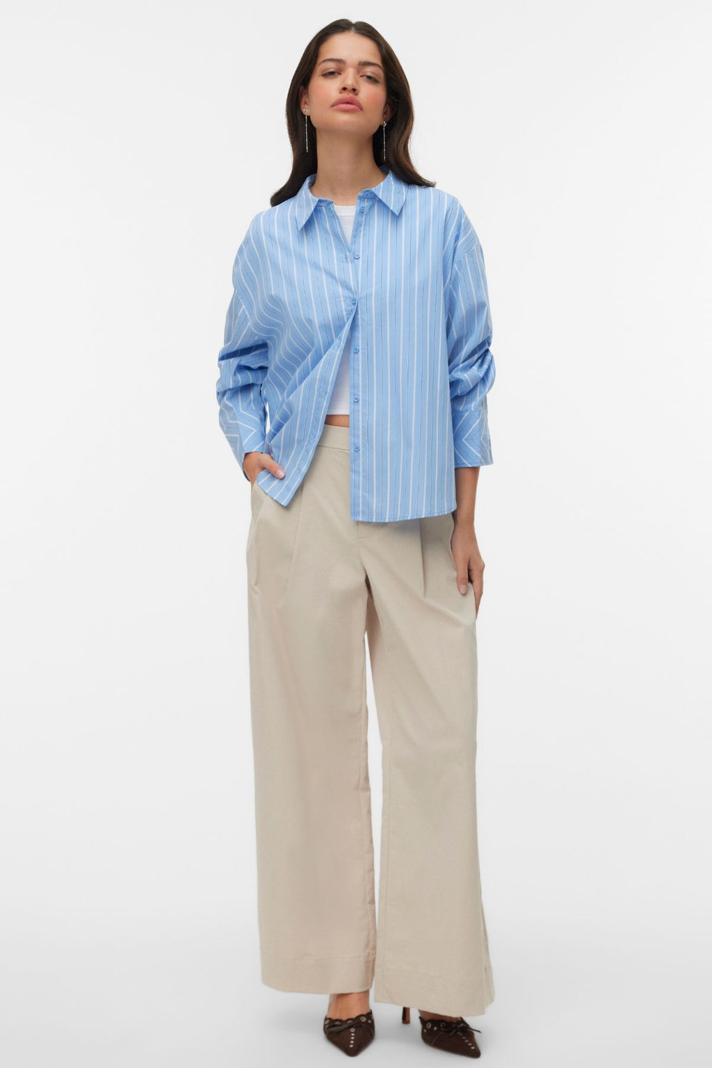 Pantalon large froissé taille moyenne Meng - Ciment